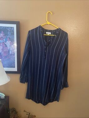 cloth & stone  Anthropology Navy Blue Windowpane Shirt Dress